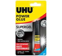 UHU Power glue gel - Colle instantanée ultra rapide et forte, ne coule pas, sans solvants, transparente, tubes 2x3g