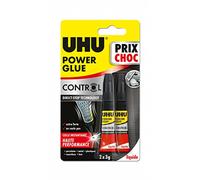 UHU Colle Power Glue Extra-Forte Control – Transparente, multi-supports, résistante à l'eau – 2x3 g