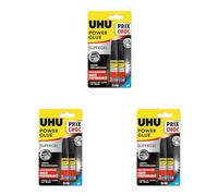 UHU Power glue gel - Colle instantanée ultra rapide et forte, ne coule pas, sans solvants, transparente, tubes 2x3g (Lot de 3)