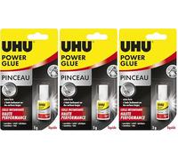 UHU Power Glue - Glue Extra-Forte avec Pinceau - Pour Tous Types de Supports - S'Etale Facilement Sur de Larges Surfaces - Résistante à L'eau - Transparente - Flacon avec Pinceau Applicateur 5 g