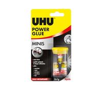 UHU Power Glue - Glue Extra-Forte Format Mini - Multi-Supports : Plastique, Métal, Bois, Matériaux Non Poreux - Ne Coule Pas - Résistante à L'eau - Application Précise - Transparente - 3 Tubes de 1 g