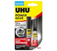 UHU Power Glue - Glue Extra-Forte Tous Plastiques - Pour Tous Supports Plastiques Courants - Ne Coule Pas - Résistante à L'eau - Application Précise - Tube Activateur 3 ml + Tube Colle 2 g
