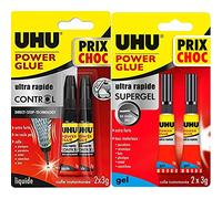 UHU Power glue liquide control - colle instantanée, ultra rapide et forte, technologie anti-goutte, 2x3g & Power glue gel - Colle instantanée ultra rapide et forte, ne coule pas, sans solvants, 2x3g