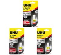 UHU Power glue liquide pinceau - colle extra forte, instantanée, sans solvants, transparente, pinceau applicateur intégré, tubes 5g (Lot de 3)