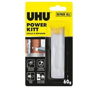 UHU Colle à réparer Powerkitt universel - Pâte époxy pétrissable 2 composants ultra rapide et solide pour coller, combler, étanchéifier, réparer, intérieur et extérieur, Gris, 60g
