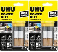 UHU Power kitt - Pâte à Réparer Minis - Formule Epoxy Extra Forte - Tous Matériaux & Surfaces - Intérieur/Extérieur - Résistante à L'Eau - Gris - Tube de 6 x 5 g (Lot de 2)