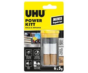 UHU Power kitt - Pâte à Réparer Minis - Formule Epoxy Extra Forte - Tous Matériaux & Surfaces - Intérieur/Extérieur - Résistante à L'Eau - Gris - Tube de 6 x 5 g