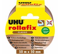 UHU Rollafix Ruban adhésif d'emballage en polypropylène silencieux 46 microns 50 mm x 50 m - Havane