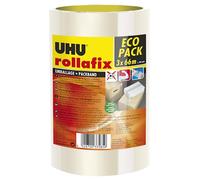 UHU Rollafix - Ruban Adhésif Marron - Emballage, Packaging - Adhérence Elevée - Sans Solvants - Se Déchire à la Main - Lot de 3 Rubans de 66 m x 50 mm