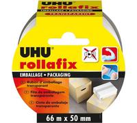 UHU Rollafix - Ruban Adhésif Transparent - Emballage, Packaging - Adhérence Elevée - Sans Solvants - Se Déchire à la Main - Ruban de 66 m x 50 mm
