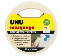 UHU Rollafix - Ruban de masquage - Intérieur - Multi-Surfaces : Métal, Carrelage, Verre, Bois, Plâtre - Pour travaux et loisirs de peinture - Beige - Rouleau de 30 m x 50 mm