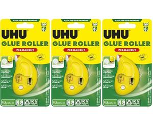 UHU Roller de colle permanent - Colle de façon permanente, rapide, propre, précis et instantané, sans solvants, transparent, 9,5 m x 6,5 mm (Lot de 3)