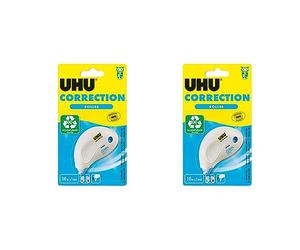 UHU Rollers correcteur compact - Ruban correcteur rapide, propre et précis, blanc, 10m x 5mm (Lot de 2)