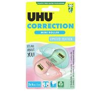UHU Rollers Correcteur - Pastel - Ruban Correcteur Blanc Ultra Résistant | Rapide, Fluide, Propre Et Précis - Avec Capuchon Protecteur - Fournitures École Et Bureau - Blanc - 2 Rollers De 6 m X 5 mm