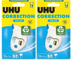UHU Rollers Correcteur - Ruban Correcteur Compact - Rapide Propre Et Précise - Avec Capuchon Protecteur Et Vis D'Ajustement De La Bande - Fournitures Scolaire Et Bureau - Blanc - 10m X 5 mm