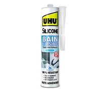 UHU Silicone - Mastic Silicone Sanitaire - Étanchéité Joints Sanitaires Cuisine Et Salle De Bain - Multi-Matériaux Et Supports - Haute Résistance À L Humidité - Blanc - Cartouche 300 g
