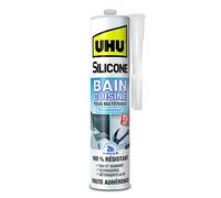 UHU Silicone - Mastic Silicone Sanitaire Invisible - Étanchéité Joints Sanitaires Cuisine Et Salle De Bain - Multi-Matériaux Et Supports - Haute Résistance À L Humidité - Transparent - Cartouche 300 g