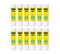 UHU Stic, 8,2 g, lot de 12, le bâton de colle éprouvé, solide, rapide, sans solvant, sûr et durable pour l'école, la maison, le bureau, les arts, 98% naturel, maintenant en plastique recyclé à 50% +