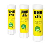 UHU STIC Bâton de colle - Sans solvant - Application claire - 8g/21g/40g - 1 de chaque taille - Lot de 3
