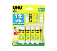 UHU Stic - Bâton de Colle Sans Solvants - Colle Enfant, Loisirs Créatifs, Bureau, Maison, École - Blanche - Fournitures de Bureau - Lot de 12 Stics de 8,2 g