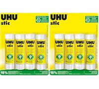UHU Stic - Bâton de Colle Sans Solvants - Colle Enfant, Loisirs Créatifs, Bureau, Maison, École - Blanche - Fournitures de Bureau - Lot de 4 Stics de 40 g