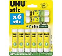 UHU Stic - Bâtons de colle sans solvants, blanche, lot 6 stics de 8,2g + 2 stics Renature de 8,2g