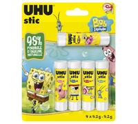 UHU Stic - Bâton de Colle Sans Solvants - Edition Bob L'Éponge - Colle Enfant, Loisirs Créatifs, Bureau, Maison, École - Blanche - Fournitures de Bureau - Lot de 5 Stics de 8,2 g