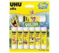 UHU Stic - Bâton de Colle Sans Solvants - Edition Bob L'Éponge - Colle Enfant, Loisirs Créatifs, Bureau, Maison, École - Blanche - Fournitures de Bureau - Lot de 6 Stics de 8,2 g + 1 Stic 21 g