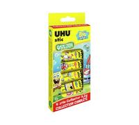 UHU Stic - Bâton de Colle Sans Solvants - Edition Bob L'Éponge - Colle Enfant, Loisirs Créatifs, École, Maison - Blanche - Fournitures de Bureau - Boîte Collector de 8 Stics de 8,2 g