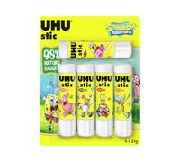 UHU Stic - Bâton de Colle Sans Solvants - Edition Bob L'Éponge - Colle Enfant, Loisirs Créatifs, Ecole, Maison - Blanche - Fournitures de Bureau - Lot de 5 Stics de 21 g