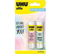 UHU Stic - Bâton de Colle Sans Solvants - Edition Limitée Pastel - Colle Enfant, Loisirs Créatifs, Bureau, École, Maison - Blanche - Fournitures de Bureau - Lot de 2 Stics de 8,2 g