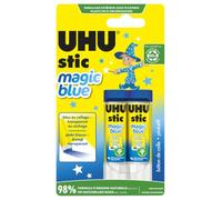 UHU Stic - Bâton de Colle Sans Solvants Magic Blue | Tube De Colle Coloré, Enfant Dès 3 Ans, Bleue au Collage / Transparente Une Fois Sèche - Lot de 2 Stics de 8,2 g