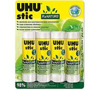 UHU Stic ReNATURE - Bâtons de colle sans solvants, blanche, lot 4 stics de 40g
