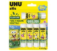 UHU Stic - Bâton de Colle Sans Solvants ReNature- Edition Bob L'Éponge - Colle Enfant, Loisirs Créatifs, Bureau, Maison, École - Blanche - Fournitures de Bureau - Lot de 5 Stics de 8,2 g