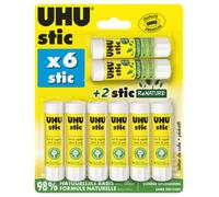 UHU Stic - Bâtons de colle sans solvants, blanche, lot 6 stics de 8,2g + 2 stics Renature de 8,2g