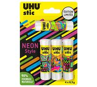 UHU Stic - Bâtons de colle sans solvants, édition Limitée Néon, blanche, lot 4 stics de 8,2g