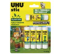 UHU Stic ReNATURE Minecraft - Lot de 2 packs (2 x 5 bâtons = 10 x 8,2 g) - 98% formule naturelle - Tubes 58% d’origine végétale - Colle papier, carton, photos - Édition scolaire