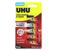 UHU Super Glue - Glue Extra-Forte Liquide - Multi-Supports : Plastique, Métal, Bois, Matériaux Non Poreux - Ne Coule Pas - Résistante à L'eau - Transparente - 5 Tubes de 1 g