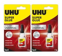 UHU Super Glue Lot de 2 flacons de colle instantanée universels Transparent 7,5 g