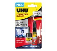UHU Superglue 3D Filler, colle comme soudée, 3 g + 9 g de granulés de remplissage