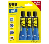 UHU Colle gel Universelle – Multi-matériaux, Anti-goutte, Séchage rapide – Lot de 3 tubes 35 ml