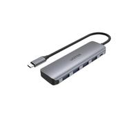 uHUB P5+ Hub USB 4 Ports Powered USB-C H1107A / USB3.1 Gen1 5 Gbps SuperSpeed/Micro USB 12 W/Boîtier Ultra Plat en Aluminium/Couleur : Gris sidéral