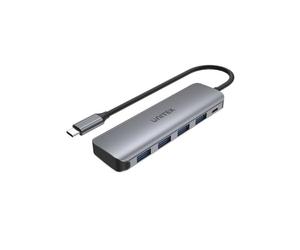 uHUB P5+ Hub USB 4 Ports Powered USB-C H1107A / USB3.1 Gen1 5 Gbps SuperSpeed/Micro USB 12 W/Boîtier Ultra Plat en Aluminium/Couleur : Gris sidéral