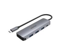 uHUB P5 + Hub USB-C 6 en 1 avec Power Delivery 100 W et Lecteur Dual Card H1107C / USB3.1 Gen1 5 Gbps SuperSpeed Boîtier Ultra Plat en Aluminium Gris sidéral