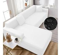 UHVUJDUI Housse De Canapé d'angle Imperméable 3 2 4 Place,Couverture Canapé Extensible avec Accoudoirs,Couvre Canape Universelle,Protege Canape Antidérapante pour Chiens Et Chats(White,235cm-300cm)