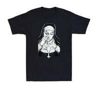 UHYft66AWZ Satanic Unholy Nun Occult Gothic Evil Anti-Christ Funny Vintage Men's T-Shirt Black XXL