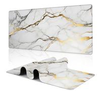 Uiaoiais Grand tapis de souris de jeu Gold Line Marble avec bords cousus et base antidérapante pour bureau, maison, travail, jeux vidéo, 80 x 40 cm, blanc