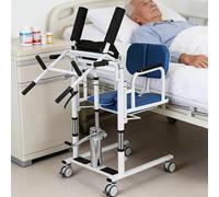 UIBAO Releveur Hydraulique pour Patients - Chaise de Transfert avec Siège Divisé et Insert Toilettes,Hauteur Réglable,roulettes Freinées Portable,Aide aux Personnes Âgées Handicapées Blue
