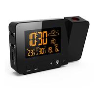 UIBAO Réveil à Projection Plafond Heure,Horloge Projection Plafond Enfant et Murale,LCD Reveil Projecteur 180°,Luminosité Réglable à 4 Niveaux,Double Alarme,Snooze,Charge USB,12/24H