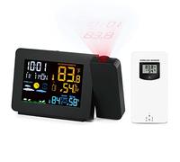 UIBAO Reveil Projecteur Plafond Station Meteo sans Fil Reveil Numerique Thermomètre Hygromètre Intérieure Extérieure Prévision Météorologiques Baromètre Horloge Météo avec Capteur